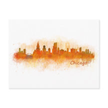 chicago skyline watercolor cityscape v03