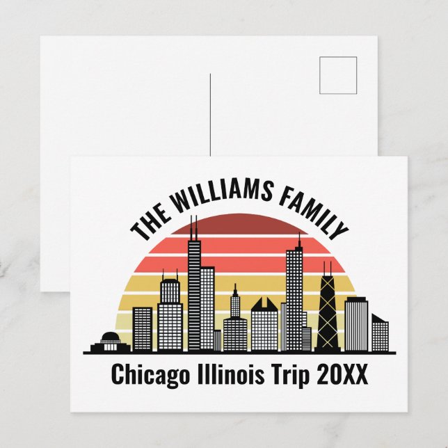 Cartão Postal Chicago Sunset Customized Family Trip (Frente/Verso)