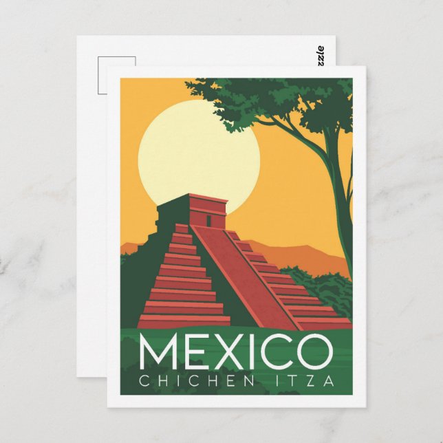 Cartão Postal Chichen Itza Mexico Viagem Place Ilustração (Frente/Verso)