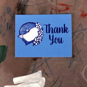 Cartão Postal Chickadee in blue birding design bird