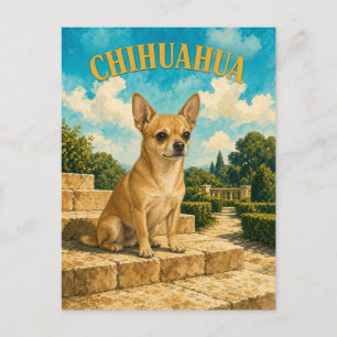 Cartão Postal Chihuahua, Arte de Cachorro em Aquarela Vintage
