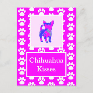 Cartão Postal Chihuahua Cachorro beija Silhouette em Cute P&B