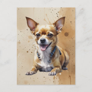 Cartão Postal Chihuahua em aquarela, animal cachorro de estimaçã