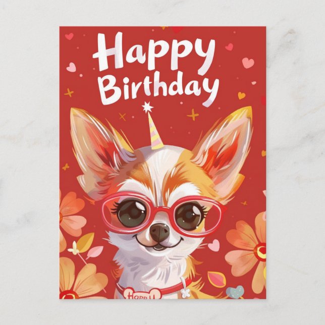 Cartão Postal Chihuahua Happy Birthday (Frente)