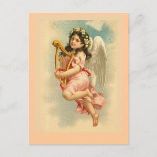 Cartão Postal "Child Angel com Harp" Vintage