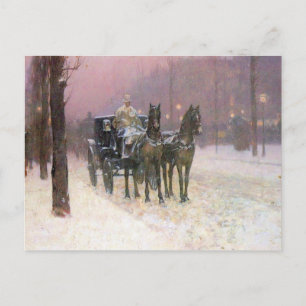 Cartão Postal Childe Hassam - cena da rua com dois táxis