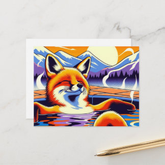 Cartão Postal Chill Red Fox in a Hotspring Pool
