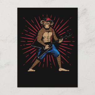 Cartão Postal Chimpanzé tocando guitarra elétrica Amante da músi