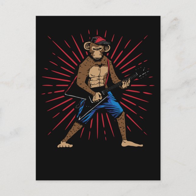 Cartão Postal Chimpanzé tocando guitarra elétrica Amante da músi (Frente)