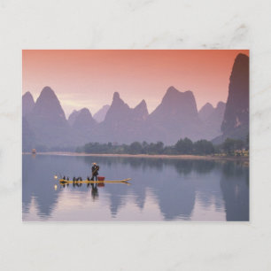 Cartão Postal China, Rio Li. Pescador solitário de corvo-marinho