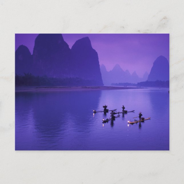 Cartão Postal China, Rio Li. Pescadores de cormorões. (Frente)