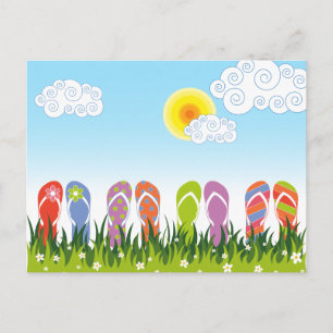 Cartão Postal Chinelos De Verão Coloridos Divertidos No Jardim D