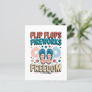 Cartão Postal Chinelos, fogos de artifício, Liberdade - Verão Pa