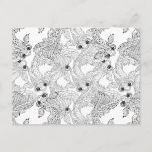 Cartão Postal Chinês Peixe Doodle