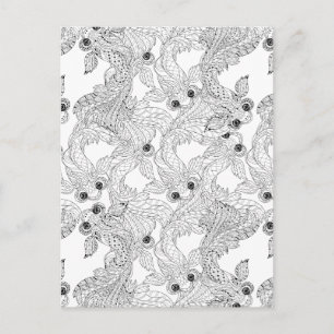 Cartão Postal Chinês Peixe Doodle