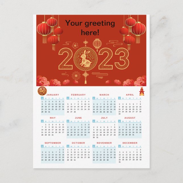 Cartão Postal Chinese New Year 2023 Rabbit calendar Card (Frente)