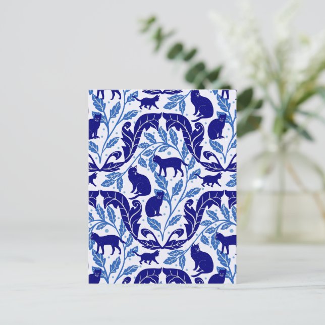 Cartão Postal Chinoiserie azul escura preto-cego (Em pé/Frente)