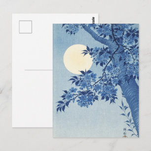 Cartão Postal Chinoiserie Azul-Marinho Flor de Cerejeira & Lua C