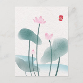 Cartão Postal Chinoiserie Chinesa Ink Lash Pintura Lotus Floral