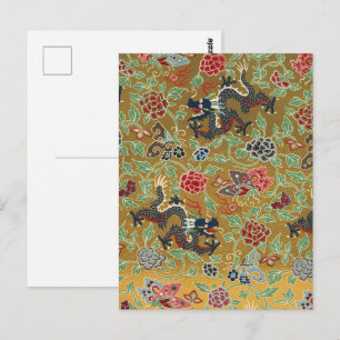 Cartão Postal Chinoiserie Dragão Dourado e Impressão de Peônia R