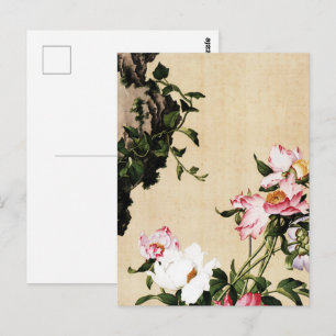 Cartão Postal Chinoiserie Rosa Peônia e Pintura de Rocha do Erud
