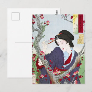 Cartão Postal Chinoiserie Senhora Japonesa & Flor de Cerejeira V