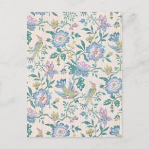 Cartão Postal Chinoiserie Vintage Pássaro Floral Padrão Pastel