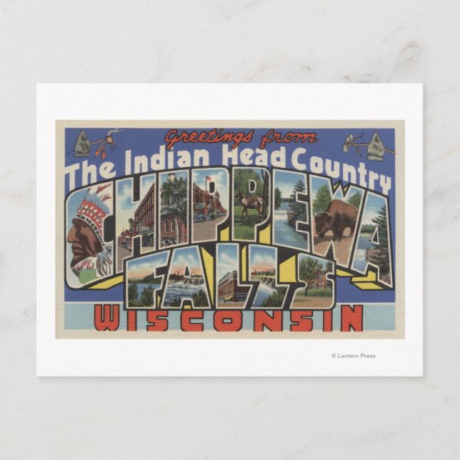 Cartão Postal Chippewa Falls, Dakota do Sul - Letra Maiúscula (Frente)