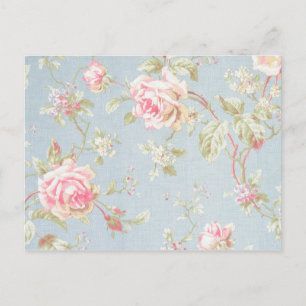 Cartão Postal chique padrão vintage rosa estilo azul