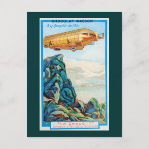 Cartão Postal Chocolat Masson Ad com nave Zeppelin