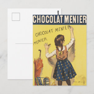 Cartão Postal Chocolat Menier Garota Francesa Arte Vintage 1892