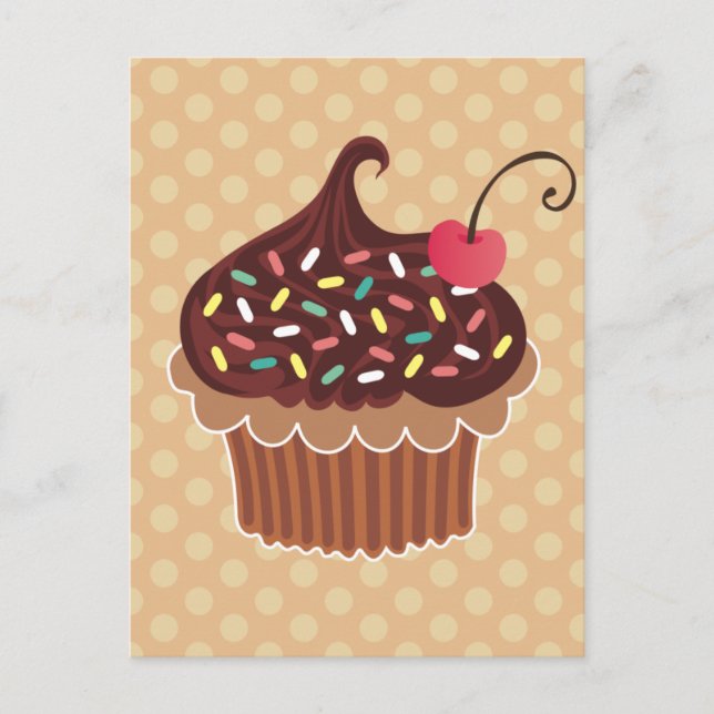 Cartão Postal Chocolate e Cupcake de cereja (Frente)