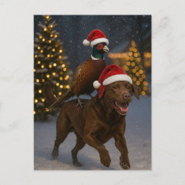 Cartão Postal Chocolate Labrador & Partridge Christmas postcard