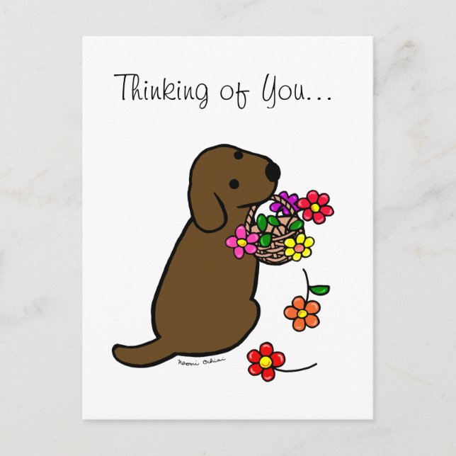 Cartão Postal Chocolate Labrador Puppy Flower Basket Cartoon (Frente)