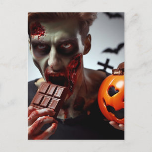 Cartão Postal Chocolate Zombie comendo Halloween