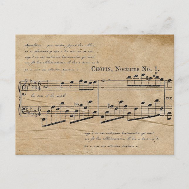 Cartão Postal Chopin Nocturne Música Texto Francês (Frente)