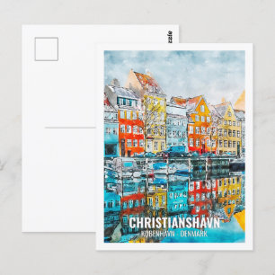 Cartão Postal Christianshavn Kobenhavn Viagem Local Pintura em A