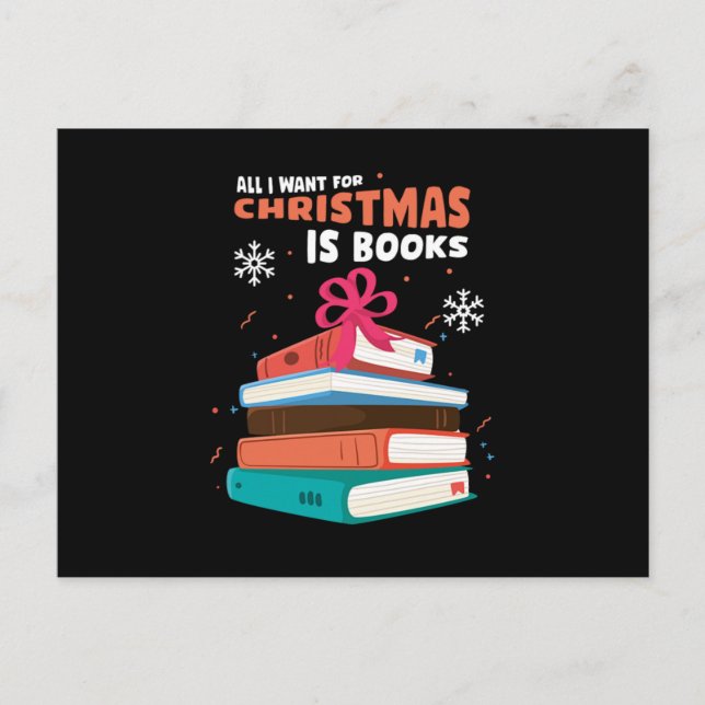 Cartão Postal Christmas Books Bookworm Reading Xmas New Year Gif (Frente)