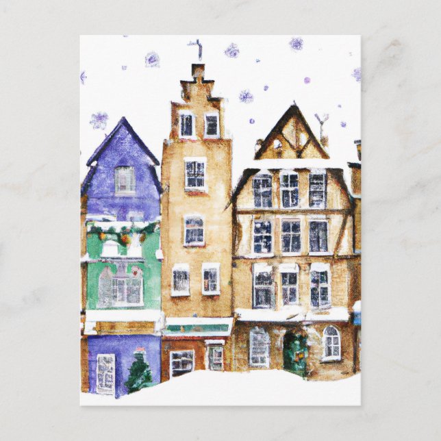 Cartão Postal Christmas Card Best Wishes Winter Town Snow  Feier (Frente)