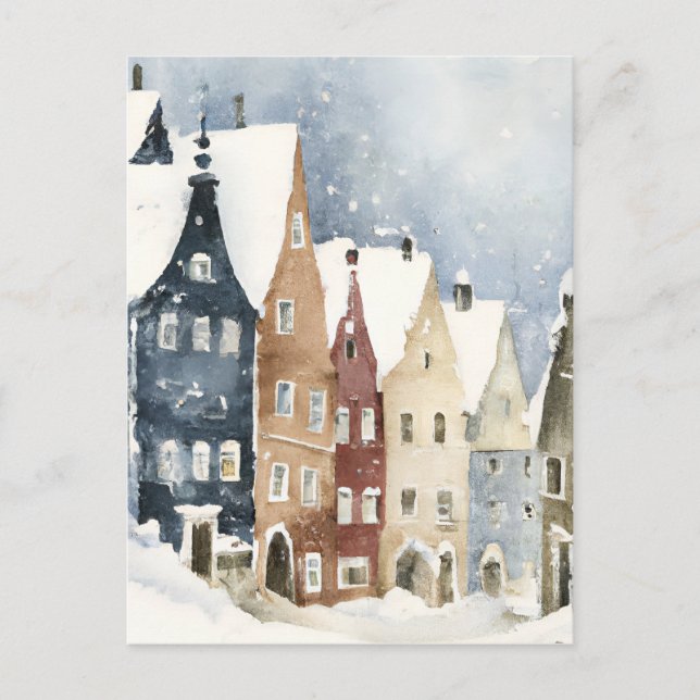 Cartão Postal Christmas Card Best Wishes Winter Town Snow Feiert (Frente)