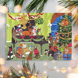 Cartão Postal Christmas Cats playing Piano Holiday Card