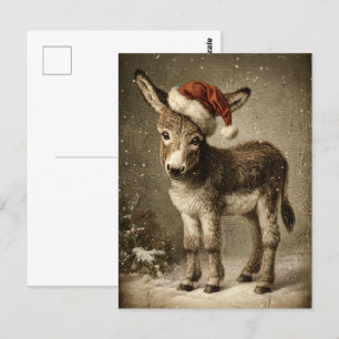 Cartão Postal Christmas Donkey Vintage
