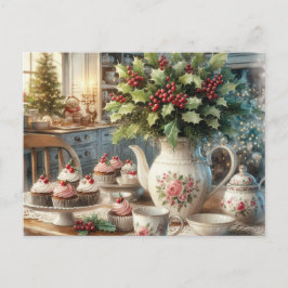 Cartão Postal Christmas Farmhouse Tea Party Postcard