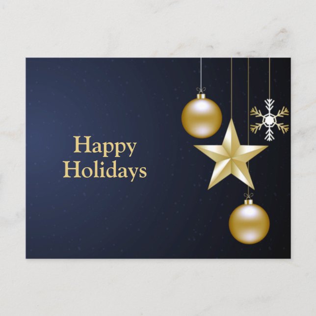Cartão Postal Christmas Greeting Golden Ornaments Navy Blue (Frente)