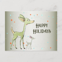 Cartão Postal Christmas Greeting Green Deers Holidays Cute
