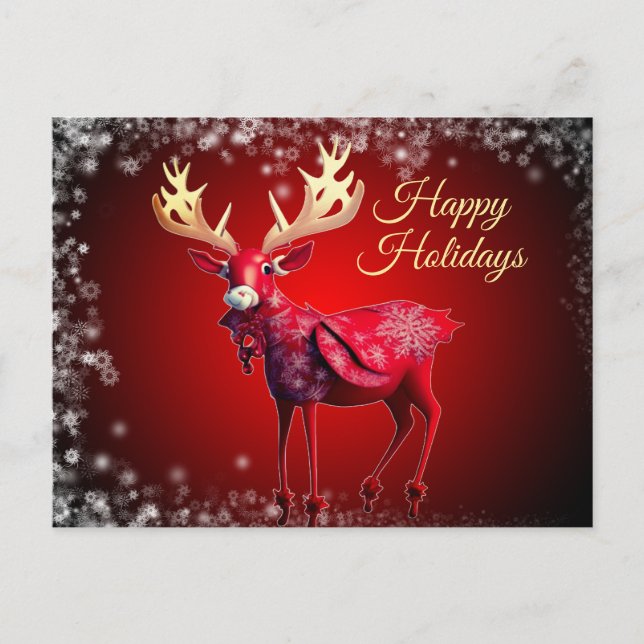 Cartão Postal Christmas Greeting Red Reindeer Winter Holidays (Frente)