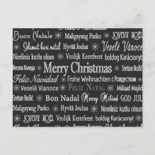 Cartão Postal Christmas Greetings Multiple Languages Chalkboard