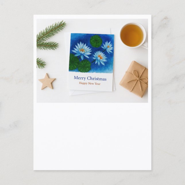 Cartão Postal Christmas Lotus Postcard – Merry Christmas & Happy (Frente)