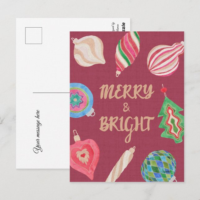 Cartão Postal Christmas ornaments merry & bright Christmas  (Frente/Verso)