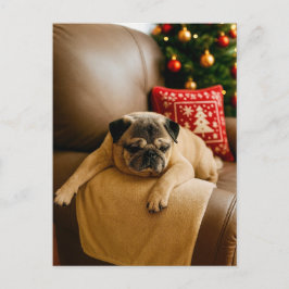 Cartão Postal Christmas Pug Postcard Cozy Holiday Evening